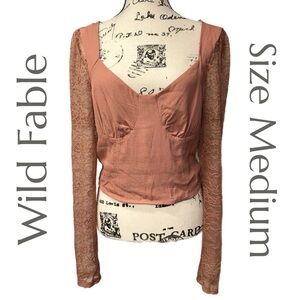 Wild Fable - Blush Lace Sleeve Smocked Blouse - Size Medium